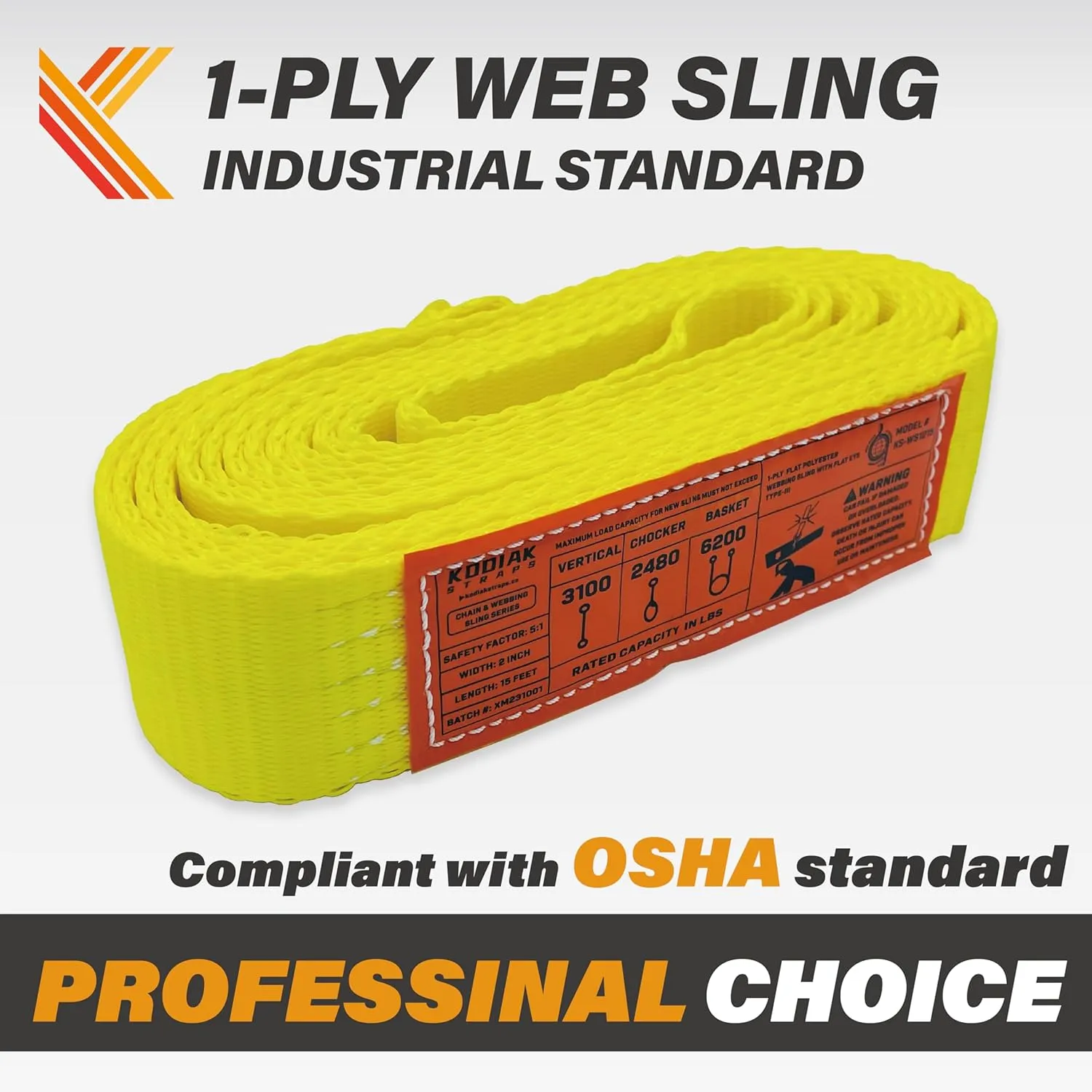 1-Ply Webbing Sling 2”x 4ft Lifting Straps 2Pack Heavy Duty Web Strap Rigging Moving Towing Hoisting Gear KODIAK STRAPS