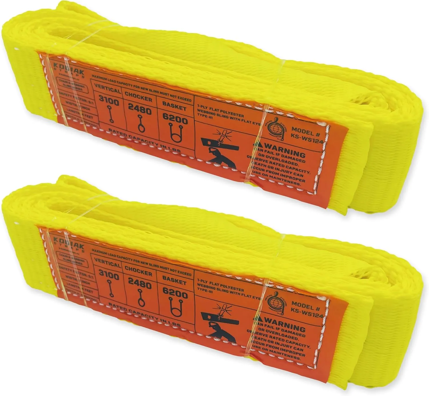 1-Ply Webbing Sling 2”x 4ft Lifting Straps 2Pack Heavy Duty Web Strap Rigging Moving Towing Hoisting Gear KODIAK STRAPS