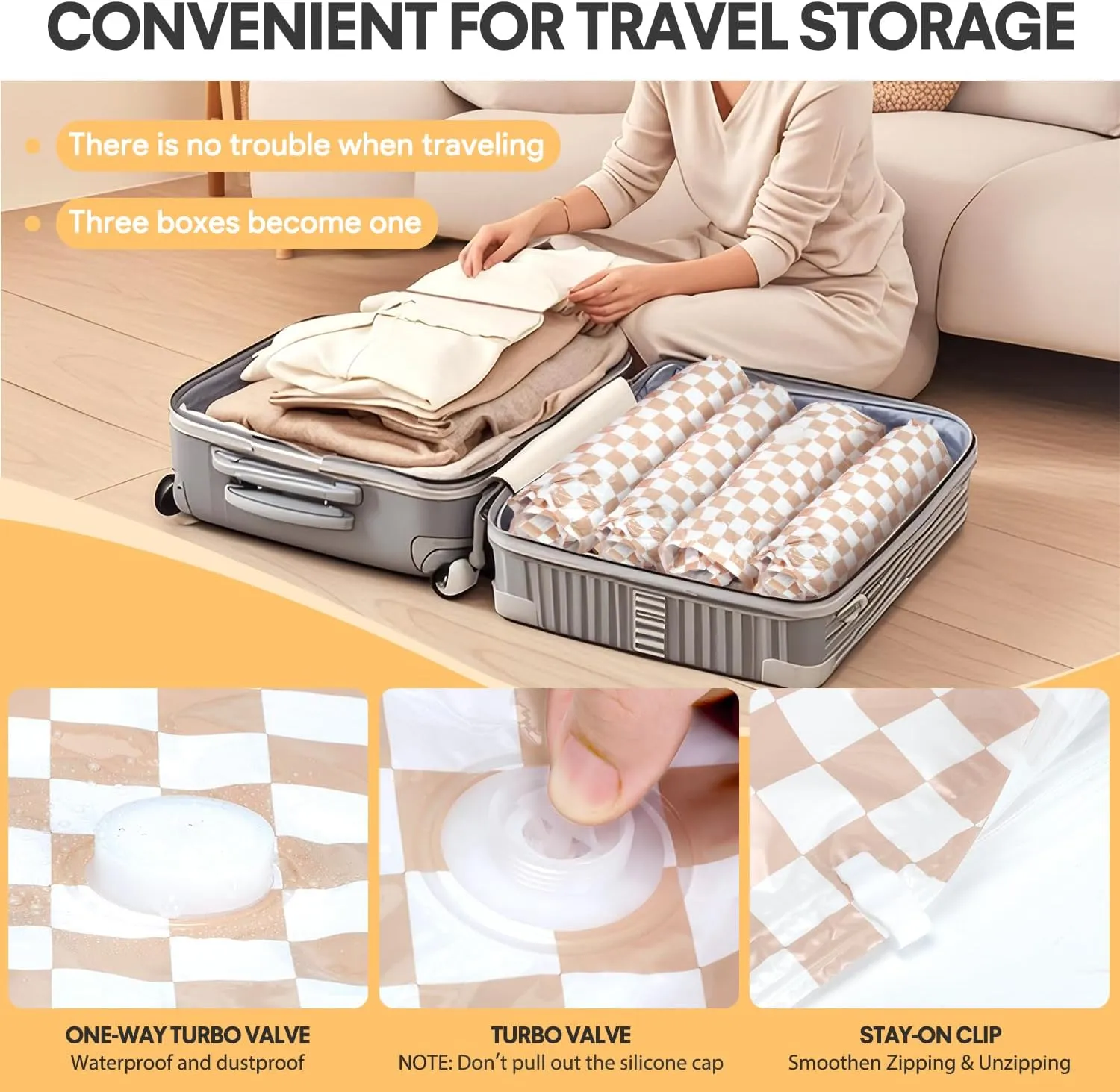 10 Pack Vacuum Storage Bags with Electric Pump (Pink Checks)