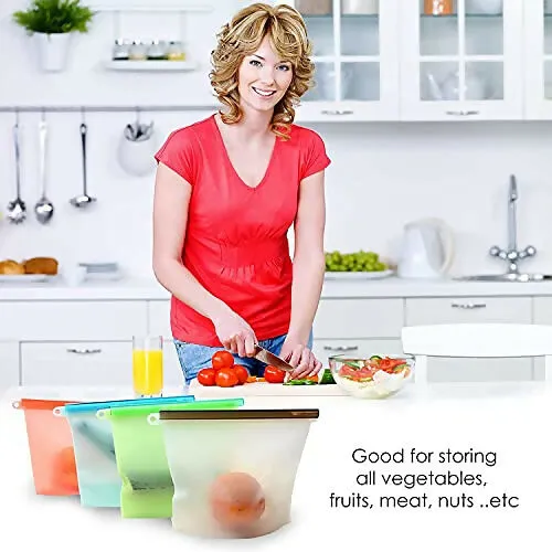 1000ml Silicone Food Storage Bags Airtight & Leakproof Reusable Containers (Pack of 3)