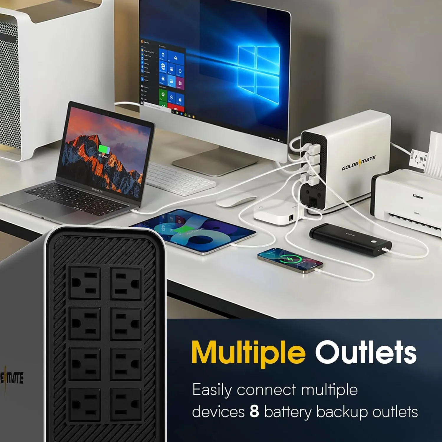 1000VA/600W Lithium UPS Battery Backup and Surge Protector, Backup Battery Power Supply with LiFePO4 Batteries(153.6 Wh), Sinewave UPS System, 10 Years Lifespan, 8-Outlets, LCD Display