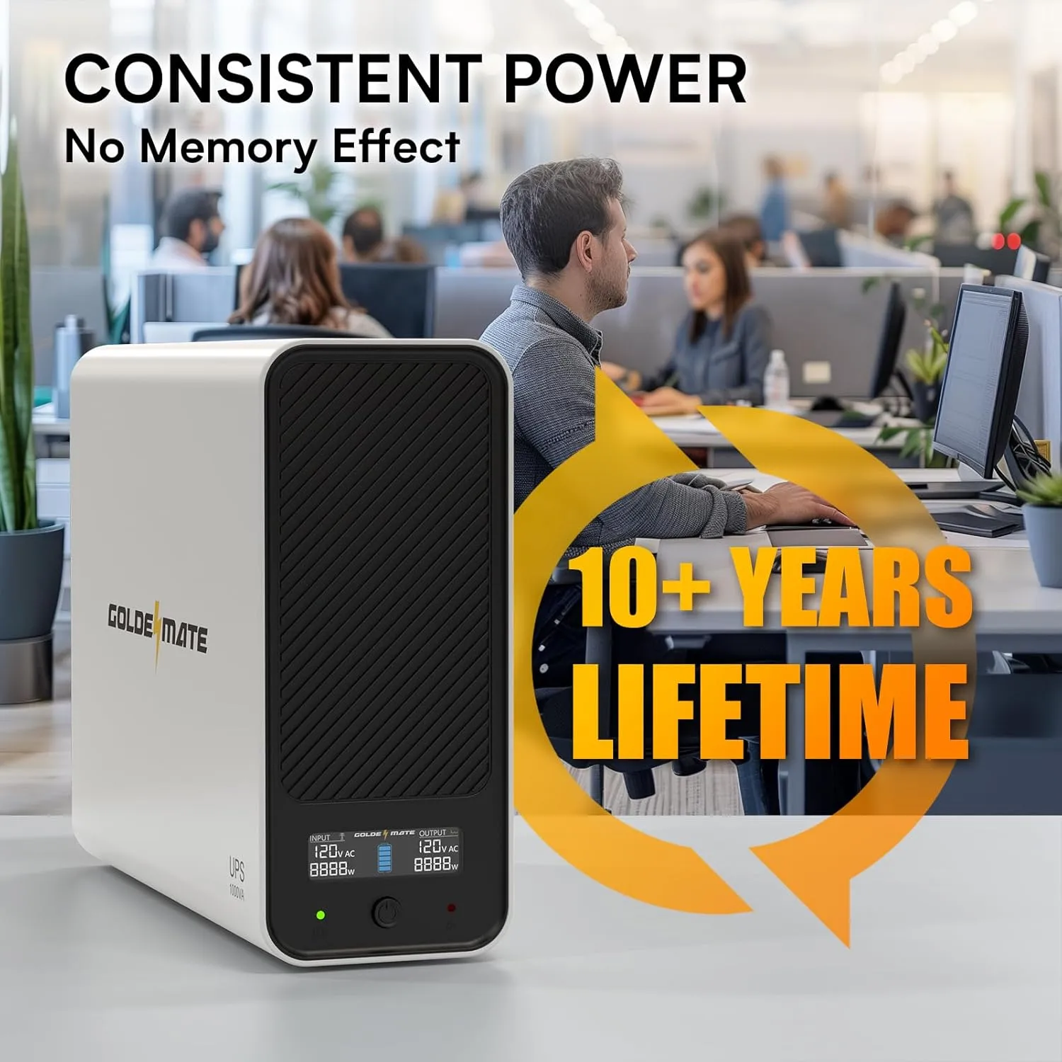 1000VA/600W Lithium UPS Battery Backup and Surge Protector, Backup Battery Power Supply with LiFePO4 Batteries(153.6 Wh), Sinewave UPS System, 10 Years Lifespan, 8-Outlets, LCD Display