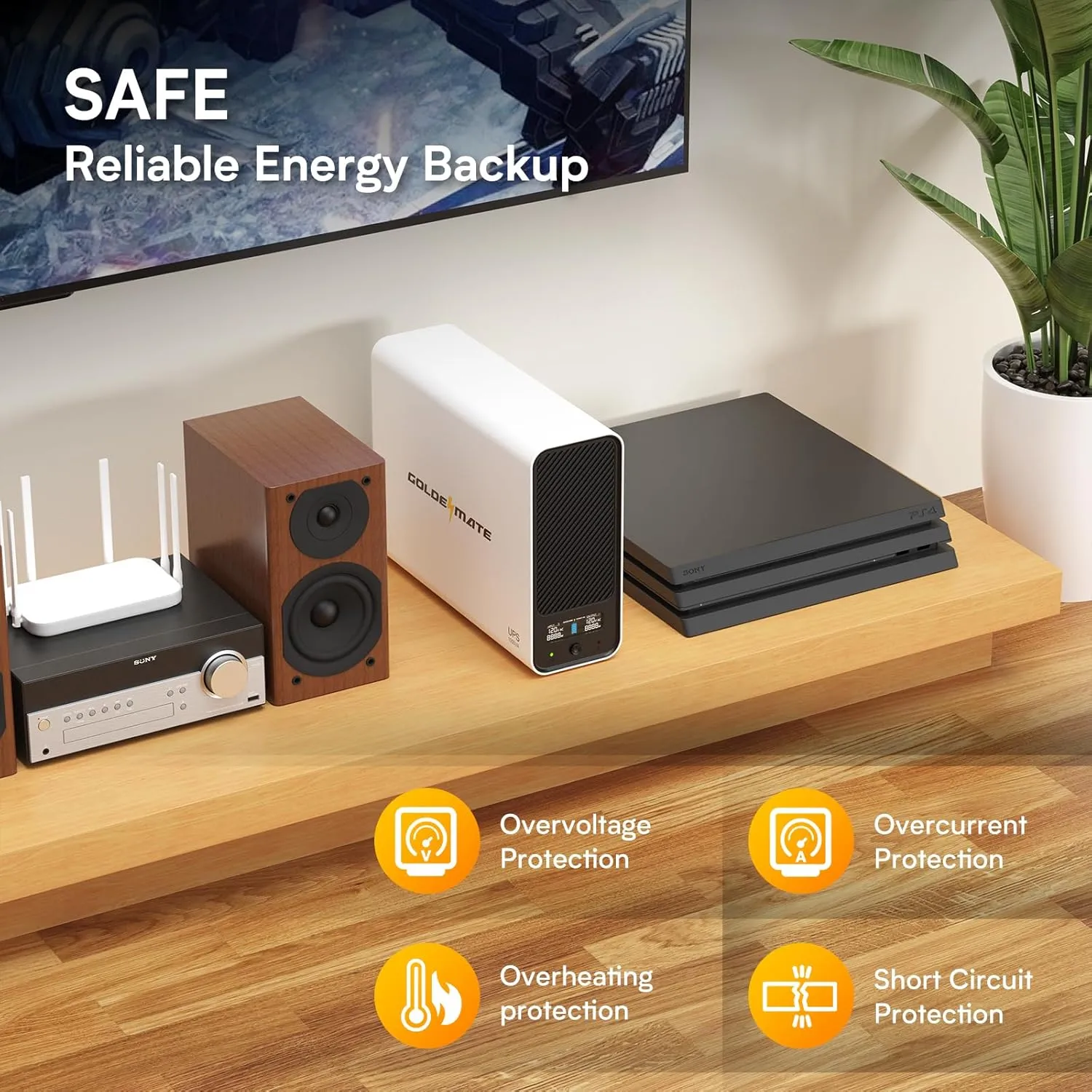 1000VA/600W Lithium UPS Battery Backup and Surge Protector, Backup Battery Power Supply with LiFePO4 Batteries(153.6 Wh), Sinewave UPS System, 10 Years Lifespan, 8-Outlets, LCD Display