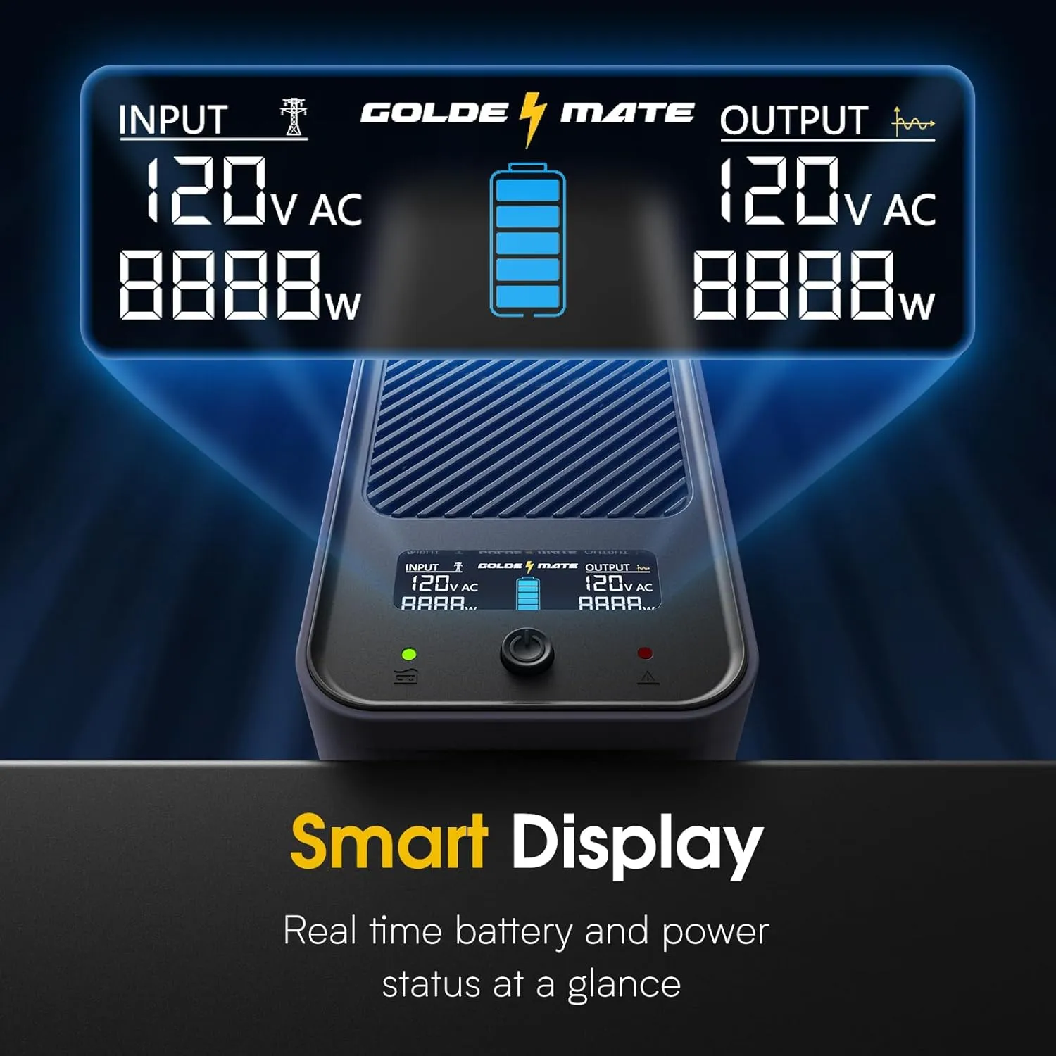 1000VA/800W Lithium UPS Battery Backup & Surge Protector, Backup Battery Power Supply with LiFePO4 Batteries(230.4 Wh), Sinewave UPS System, 10 Years Lifespan, 8 Ports, LCD Display, Gray