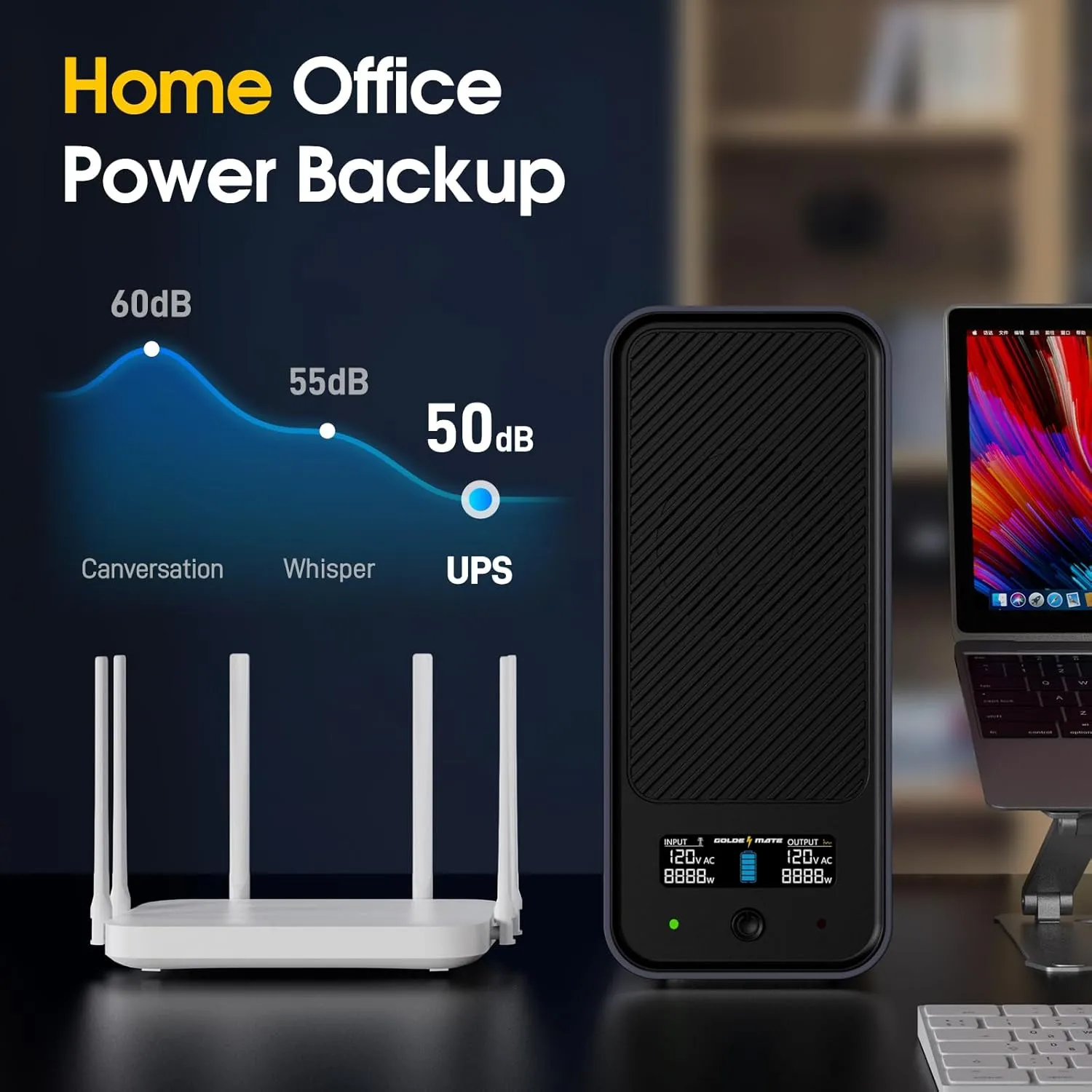 1000VA/800W Lithium UPS Battery Backup & Surge Protector, Backup Battery Power Supply with LiFePO4 Batteries(230.4 Wh), Sinewave UPS System, 10 Years Lifespan, 8 Ports, LCD Display, Gray