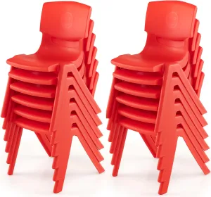 12 Pack Premium 11" H Plastic Stackable School Chairs, Toddler and Kids Chair for Daycare, School, Outdoor, Home - Red