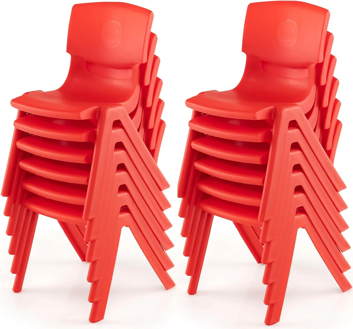 12 Pack Premium 11" H Plastic Stackable School Chairs, Toddler and Kids Chair for Daycare, School, Outdoor, Home - Red