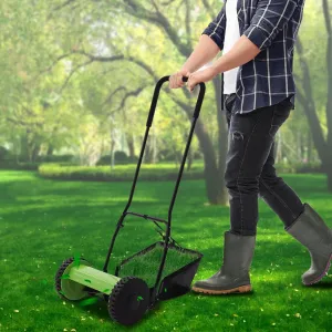 12in Manual Push Reel Lawn Mower Push Lawn Sweeper with 23L Collection Bag, 5 Bladesfor Lawn Soil Garden Yard, Lawns, Parks, Golf Courses, Sidewalks, Driveways