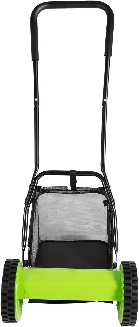 12in Manual Push Reel Lawn Mower Push Lawn Sweeper with 23L/6 Gallons Collection Bag, 5 Bladesfor Lawn Soil Garden Yard, Lawns, Parks, Golf Courses, Sidewalks, Driveways