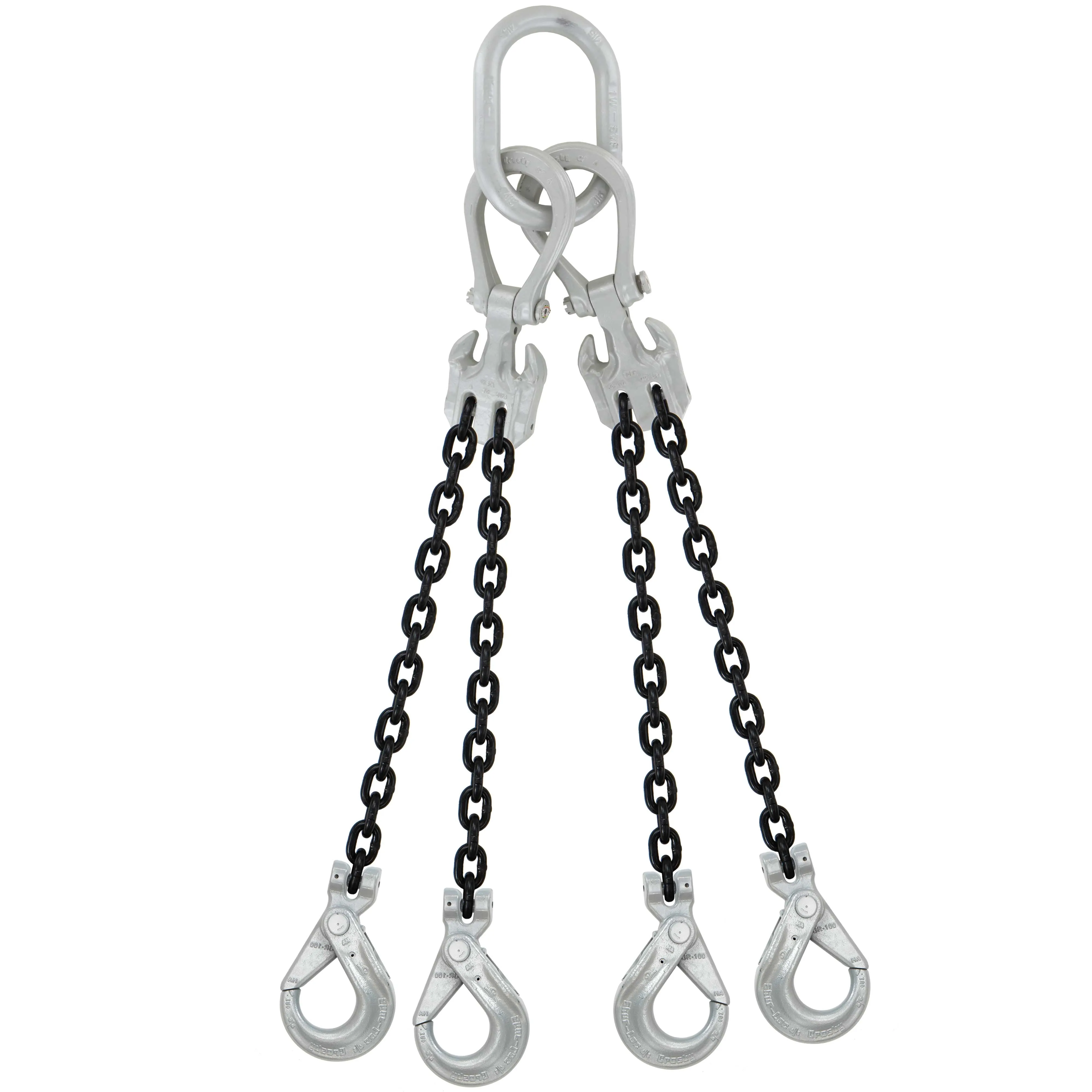 1/2" x 10' - Domestic Adjustable 4 Leg Chain Sling with Crosby Self-Locking Hooks - Grade 100