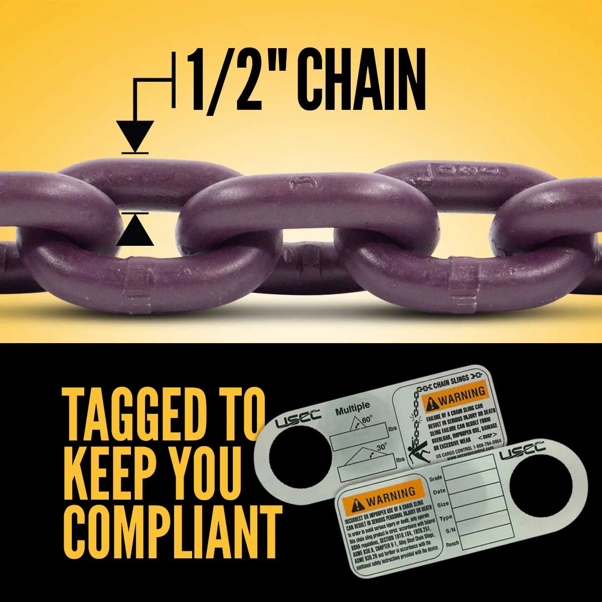 1/2" x 5' - Adjustable 2 Leg Chain Sling w/ Foundry Hooks - Grade 100