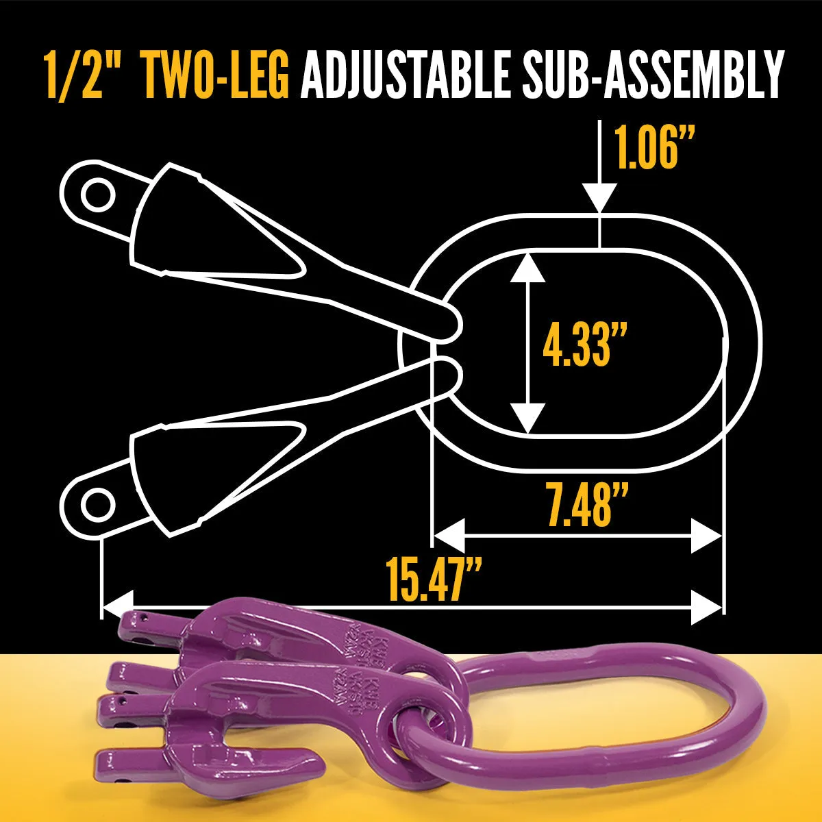 1/2" x 5' - Adjustable 2 Leg Chain Sling w/ Foundry Hooks - Grade 100