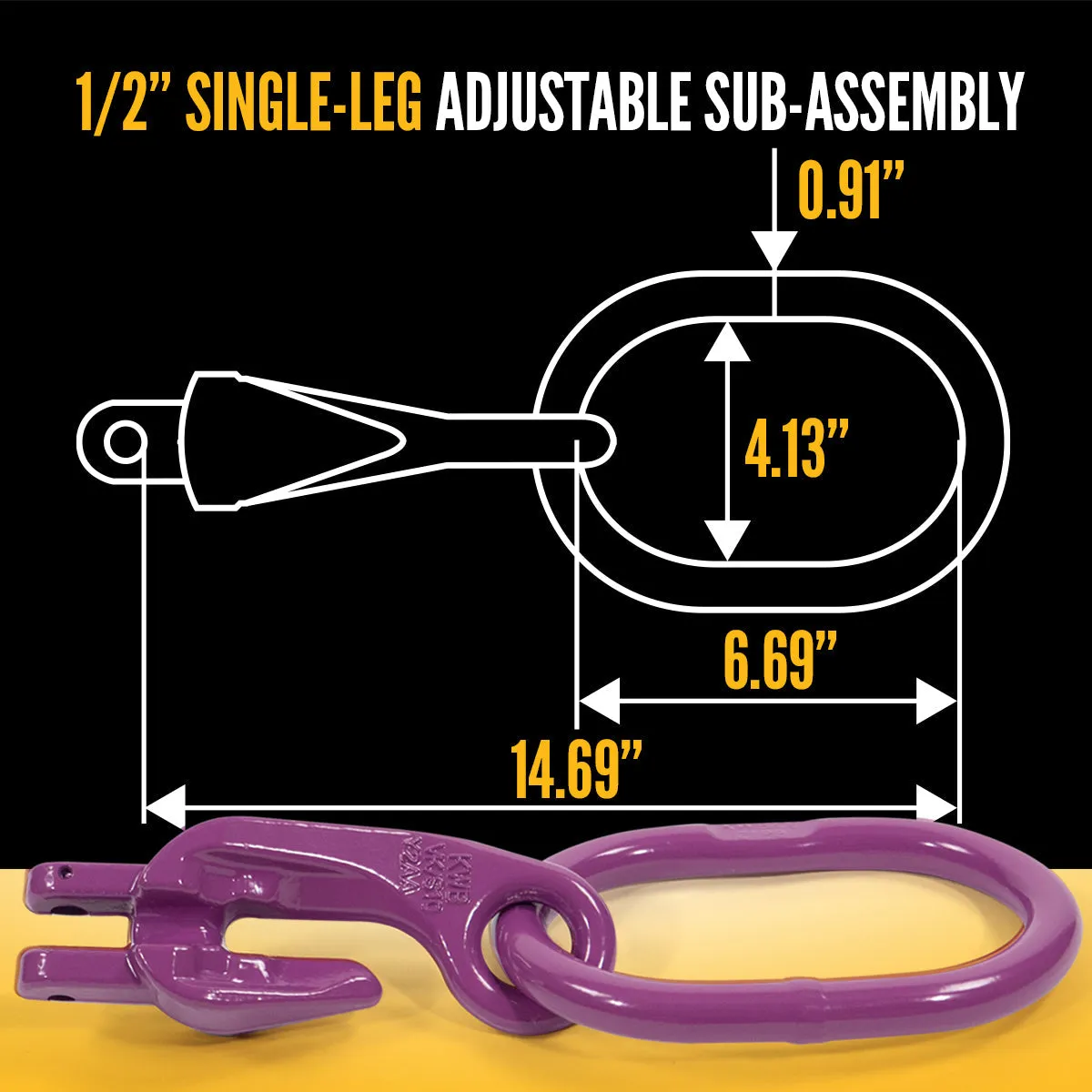 1/2" x 5' - Adjustable Single Leg Chain Sling w/ Grab Hook - Grade 100