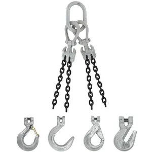 1/2" x 5' - Domestic Adjustable 4 Leg Chain Sling with Crosby Foundry Hooks - Grade 100