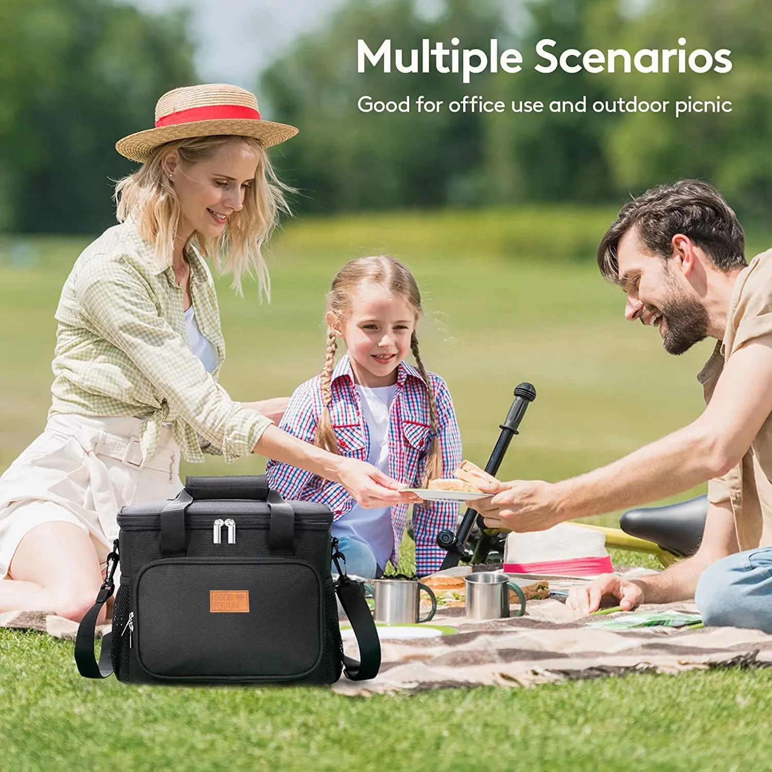 15L Large Lunch Bag Insulated Lunch Box 24-Can Soft Cooler Cooling Tote for Adult Men Women, Black