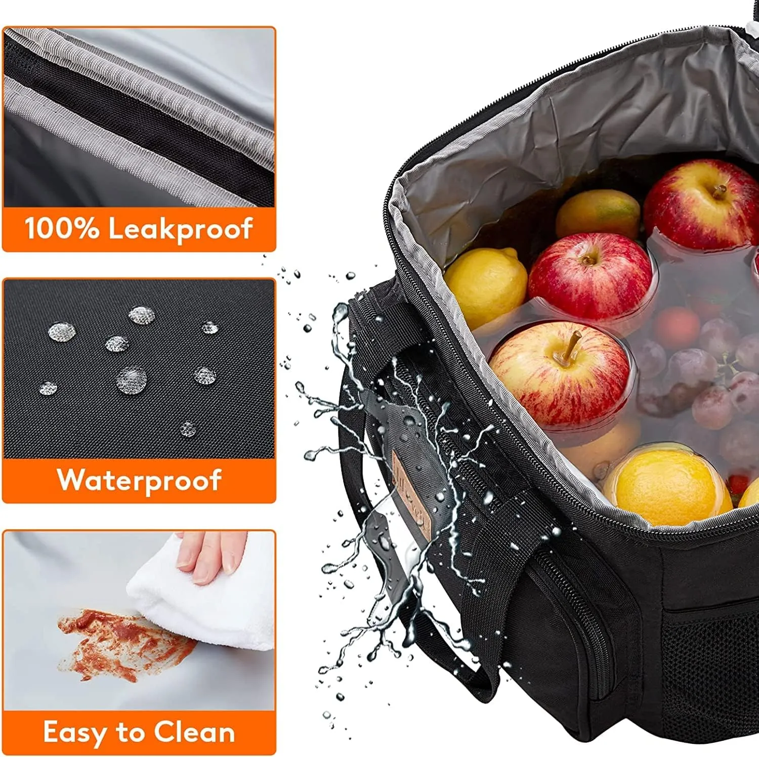 15L Large Lunch Bag Insulated Lunch Box 24-Can Soft Cooler Cooling Tote for Adult Men Women, Black