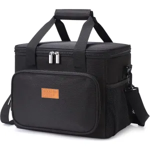 15L Large Lunch Bag Insulated Lunch Box 24-Can Soft Cooler Cooling Tote for Adult Men Women, Black