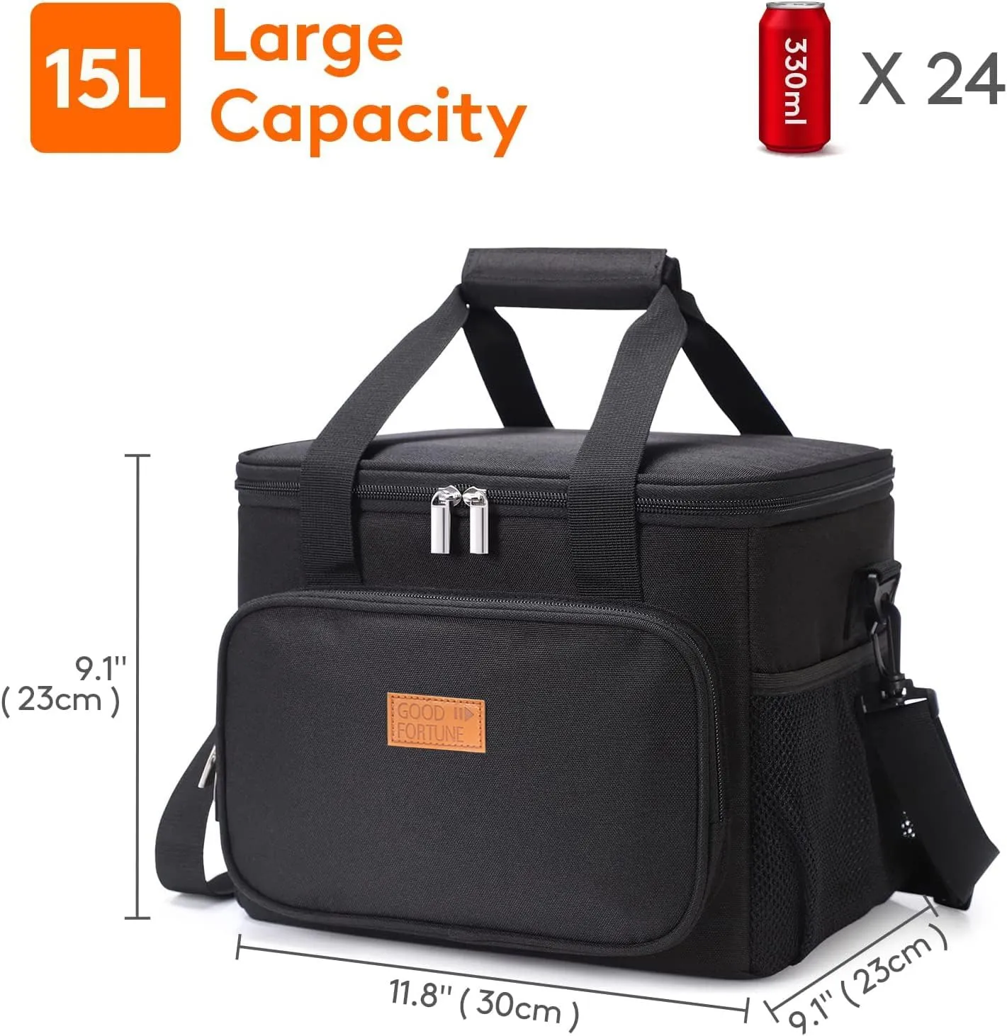 15L Large Lunch Bag Insulated Lunch Box 24-Can Soft Cooler Cooling Tote for Adult Men Women, Black