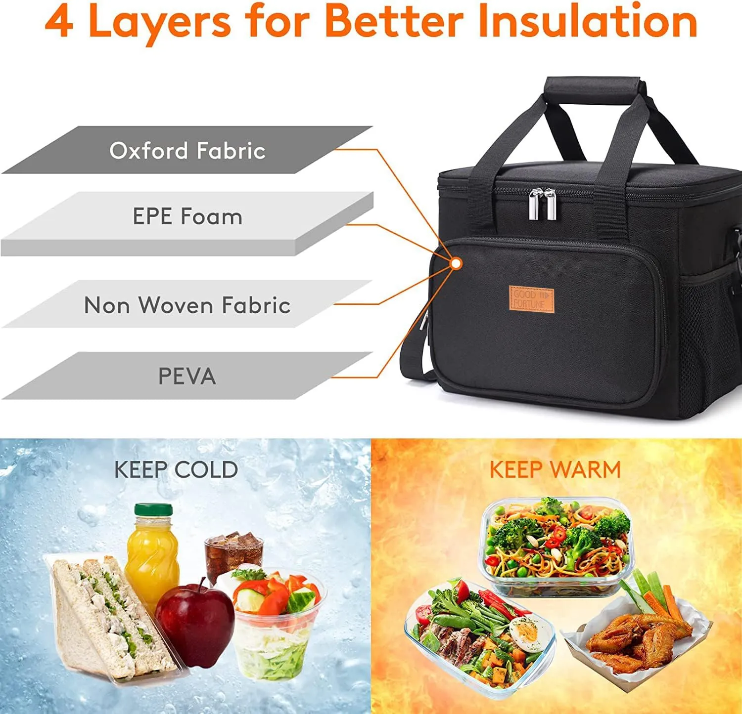 15L Large Lunch Bag Insulated Lunch Box 24-Can Soft Cooler Cooling Tote for Adult Men Women, Black