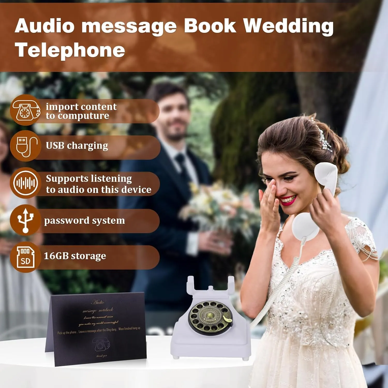 16GB Audio Guest Book Wedding Phone Serves as an Exquisite Wedding Audio Guest Book, Enabling Guests to Leave Voice Messages, Record Voice logs, Create Audio memos, and Enjoy Local Playback. White
