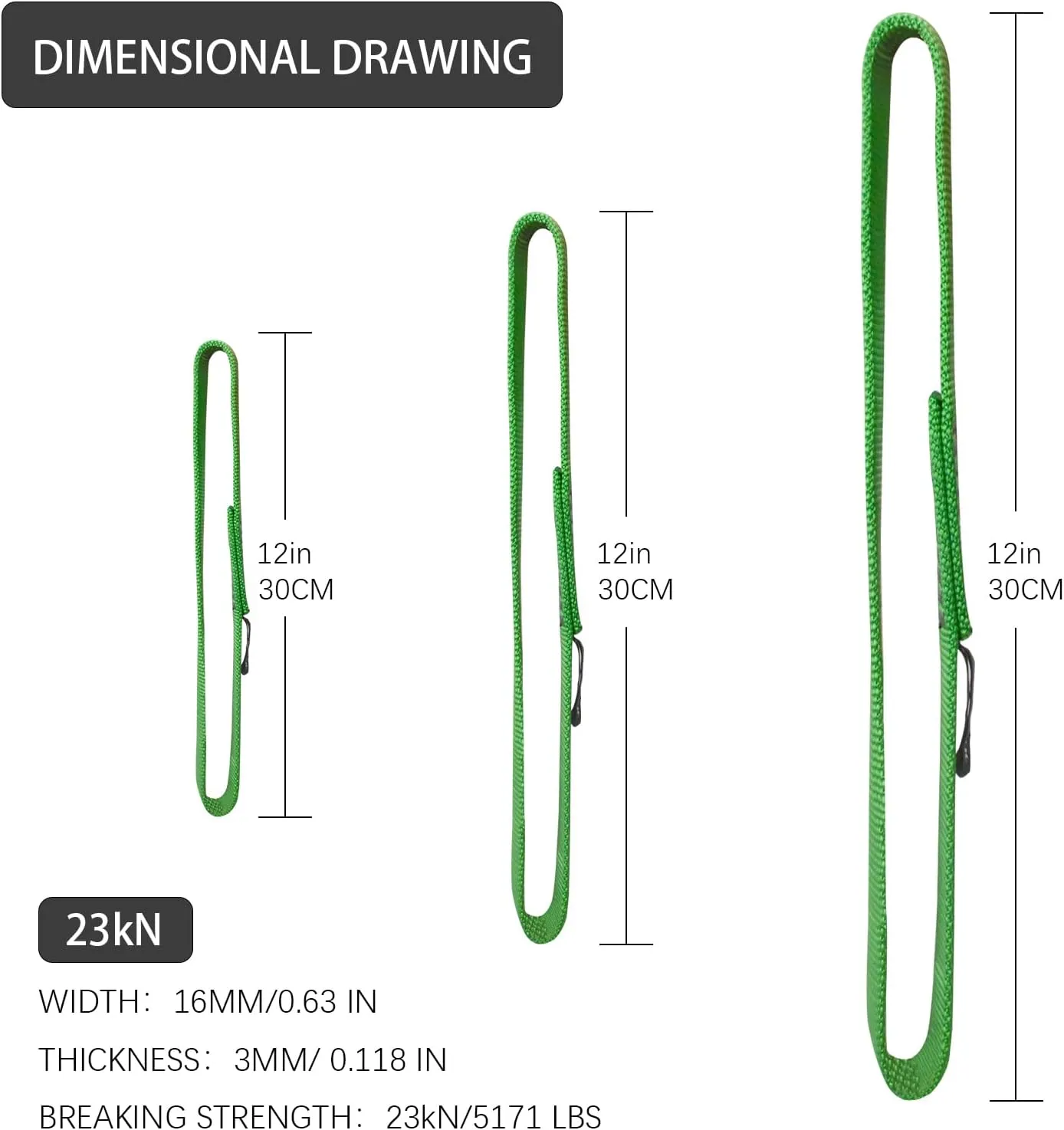 16mm Nylon Climbing Sling Runner, 23KN/5171 lbs, EN566 Rock Climbing Webbing Straps for Tree Work, Positioning, Rigging, Ziplining, Anchoring,Hanging, Stretching,3pc,48inch,Green