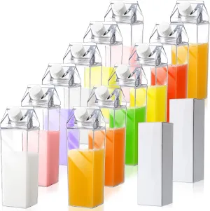 17 oz Milk Carton Water Bottles Plastic Clear Milk Bottles Portable Reusable Milk Box Leakproof Carton Water Container Juice Tea Jug for Travelling Sports Camping Outdoor Activities (12 Pieces)