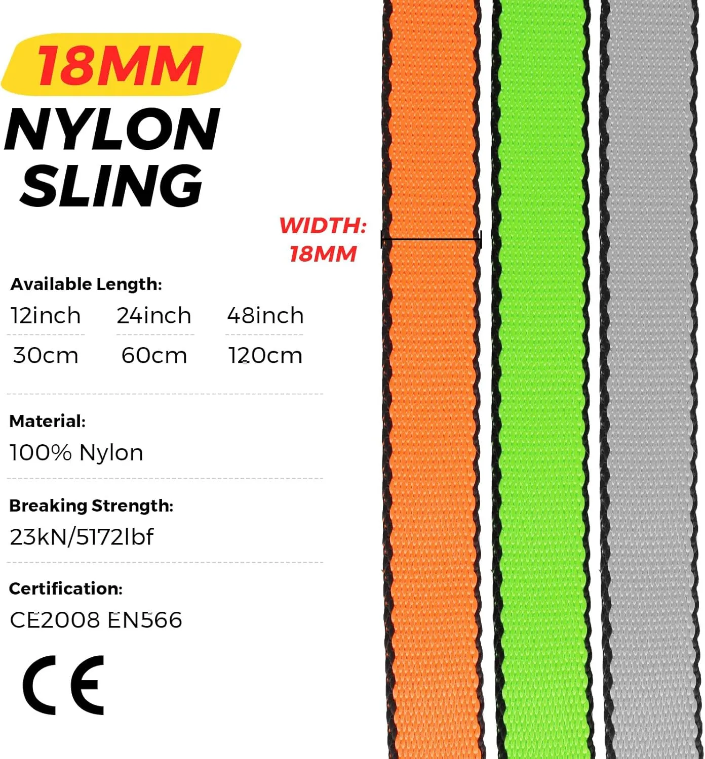 18MM Nylon Climbing Sling Runner 23KN CE2008/EN566 Strong Webbing Straps for Rock Climbing,Mountaineering, Rappelling, Swing, Yoga Hammock etc