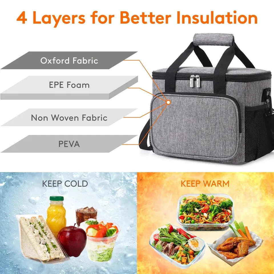1pc Grey Oxford Cloth Lunch Bag With High Capacity, Handheld &amp; Shoulder Straps Portable Large Capacity Waterproof Leakproof