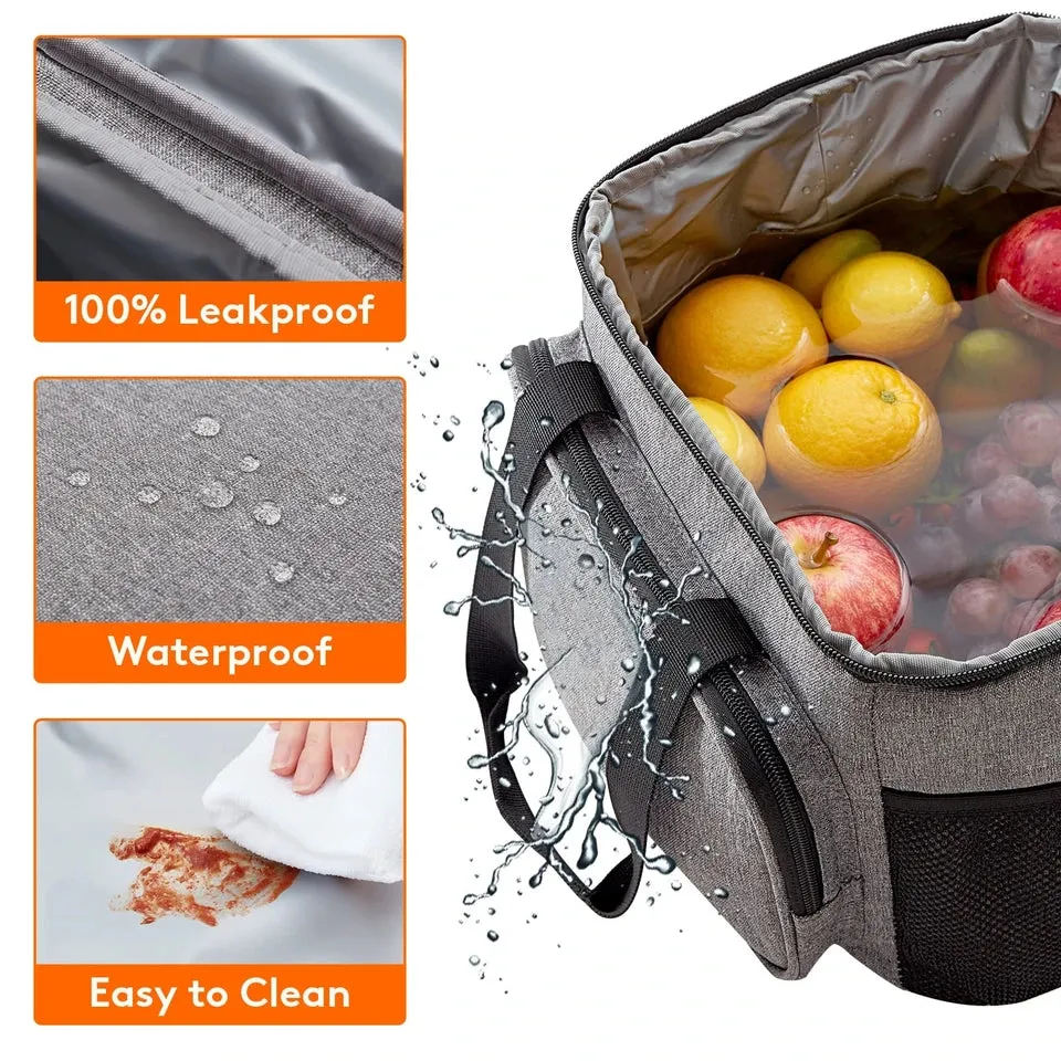 1pc Grey Oxford Cloth Lunch Bag With High Capacity, Handheld &amp; Shoulder Straps Portable Large Capacity Waterproof Leakproof
