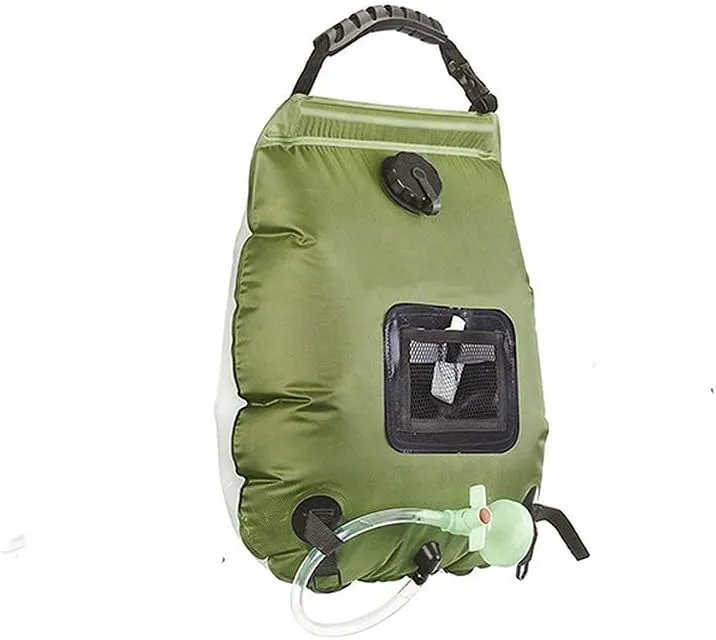 1x Solar Shower Bag 5Gallons/20L, Foldable Camping Shower Portable Solar Heating Bag with Removable Hose Pull-Off Switchable Shower Head for Camping Beach Swimming Outdoor Traveling Hiking, Green