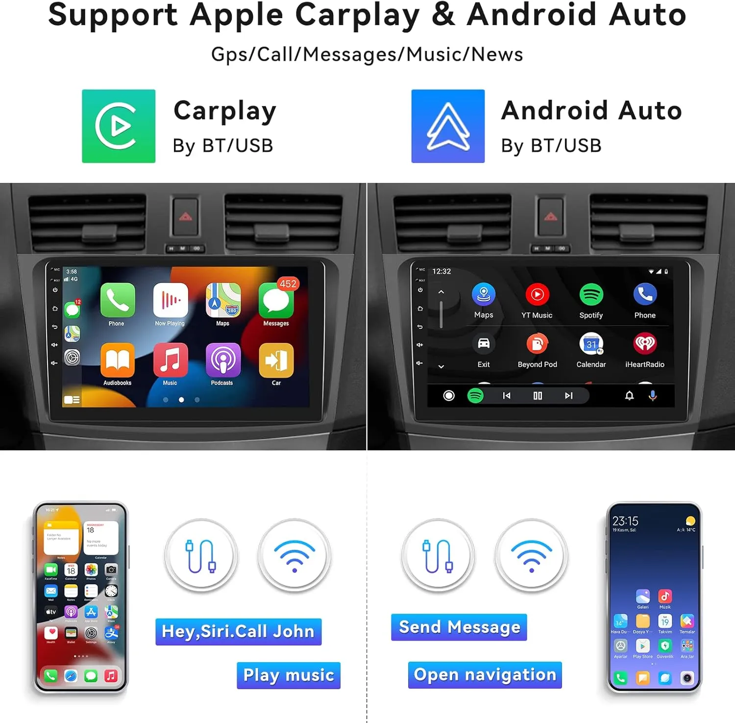 [2 64G] Android 13 Car Stereo for Mazda 3 2009-2013 with Wireless Carplay&Android Auto,9 Inch Car Radio Touch Screen Car Audio with GPS WiFi Bluetooth FM/RDS Radio Backup Camera SWC Dual USB/AUX-in