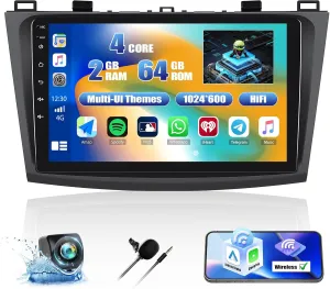 [2 64G] Android 13 Car Stereo for Mazda 3 2009-2013 with Wireless Carplay&Android Auto,9 Inch Car Radio Touch Screen Car Audio with GPS WiFi Bluetooth FM/RDS Radio Backup Camera SWC Dual USB/AUX-in