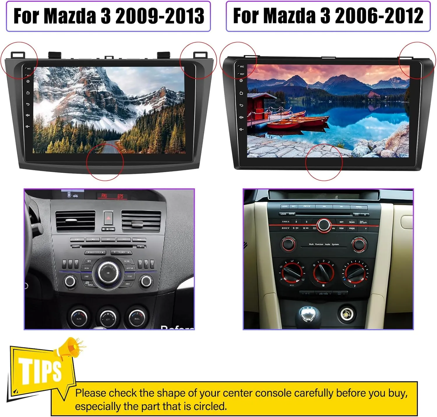 [2 64G] Android 13 Car Stereo for Mazda 3 2009-2013 with Wireless Carplay&Android Auto,9 Inch Car Radio Touch Screen Car Audio with GPS WiFi Bluetooth FM/RDS Radio Backup Camera SWC Dual USB/AUX-in