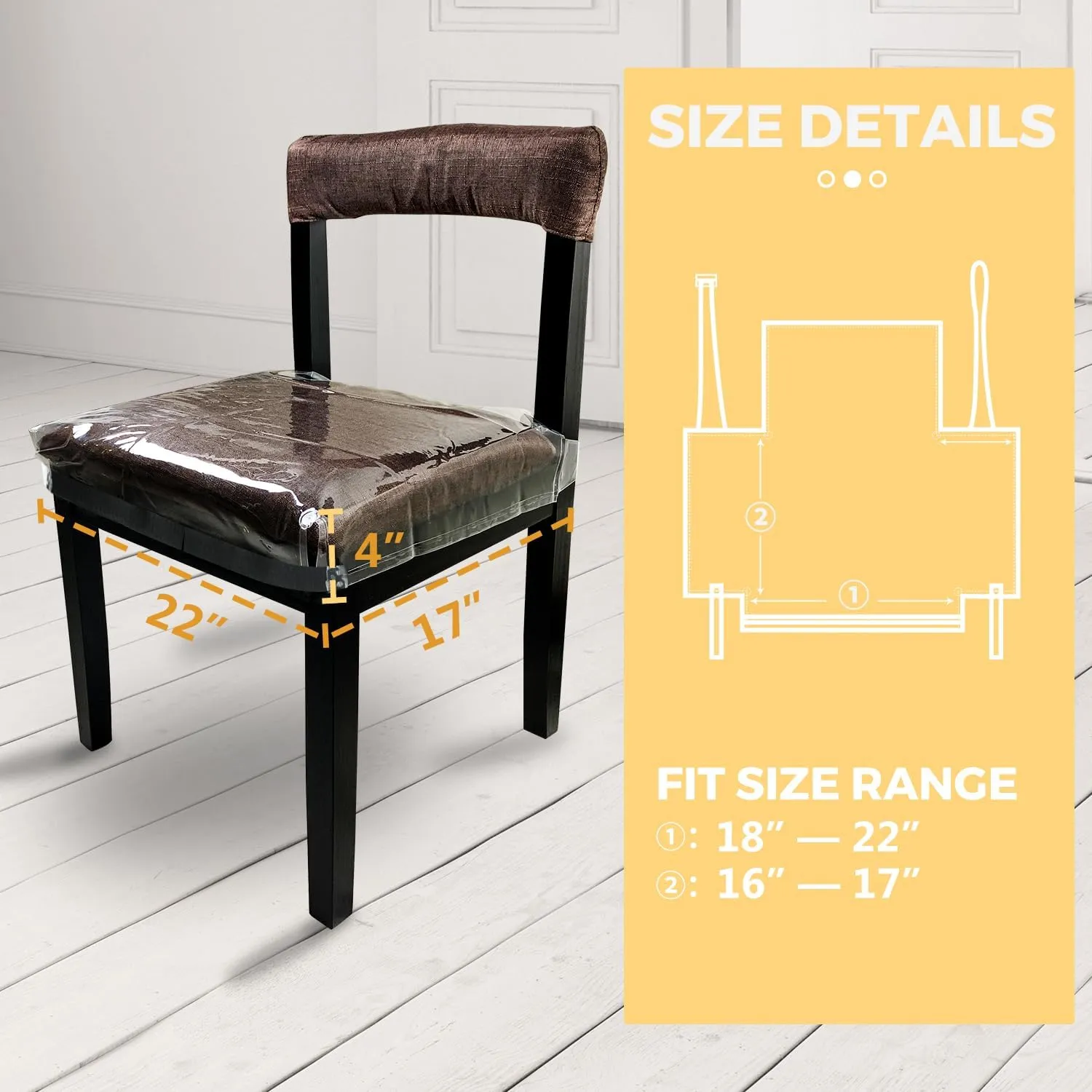 2 Pack Large Plastic Chair Covers for Dining Room, Clear Chair Seat Protectors with Adjustable Belt Strap Fits 18” – 22” Seats, Waterproof & Scratch Resistant Heavy Duty PVC Dining Chair Covers