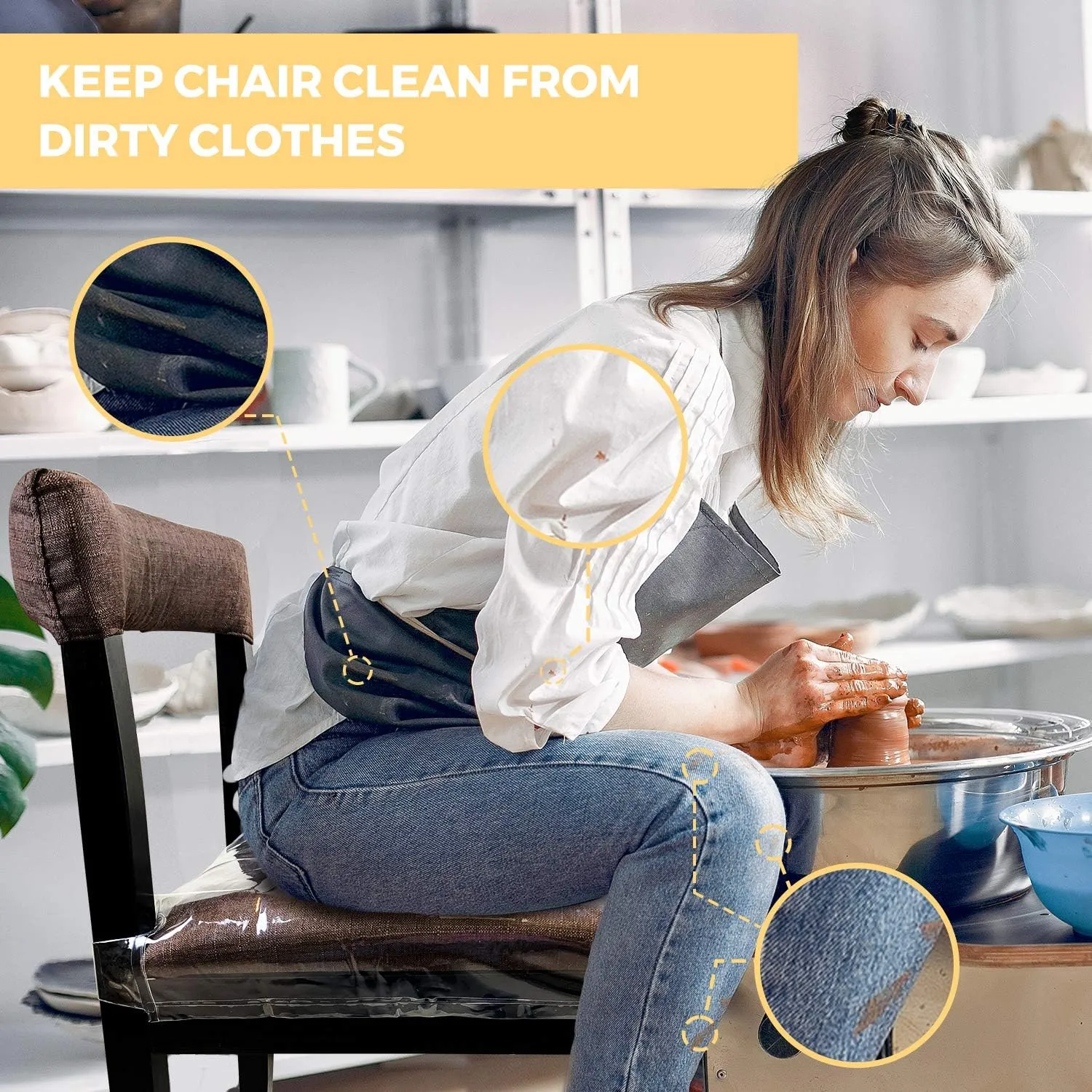 2 Pack Large Plastic Chair Covers for Dining Room, Clear Chair Seat Protectors with Adjustable Belt Strap Fits 18” – 22” Seats, Waterproof & Scratch Resistant Heavy Duty PVC Dining Chair Covers