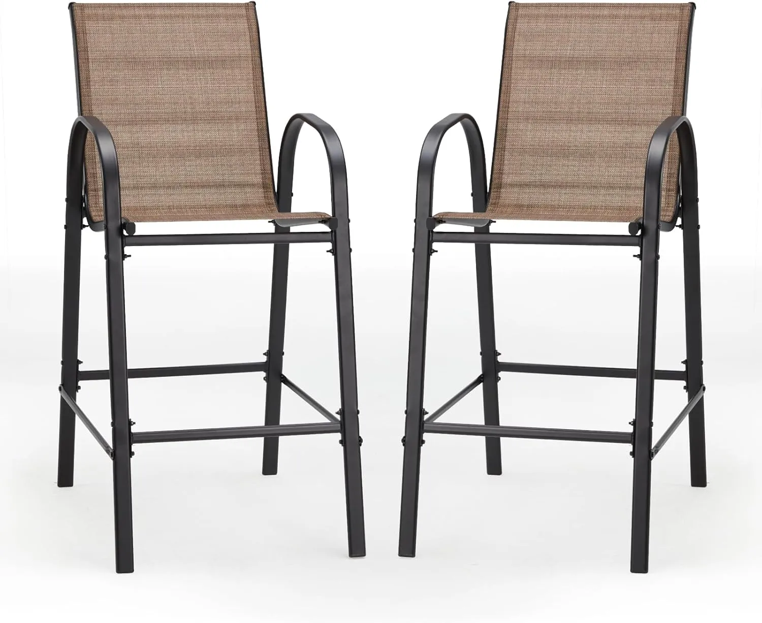 2-Piece Outdoor Bar Stool Set - Stackable High-Back Textilene Chairs & Weatherproof Steel Frame, 330lb Capacity Patio Furniture for Backyard/Balcony/Porch, Quick Assembly & Rust-Resistant