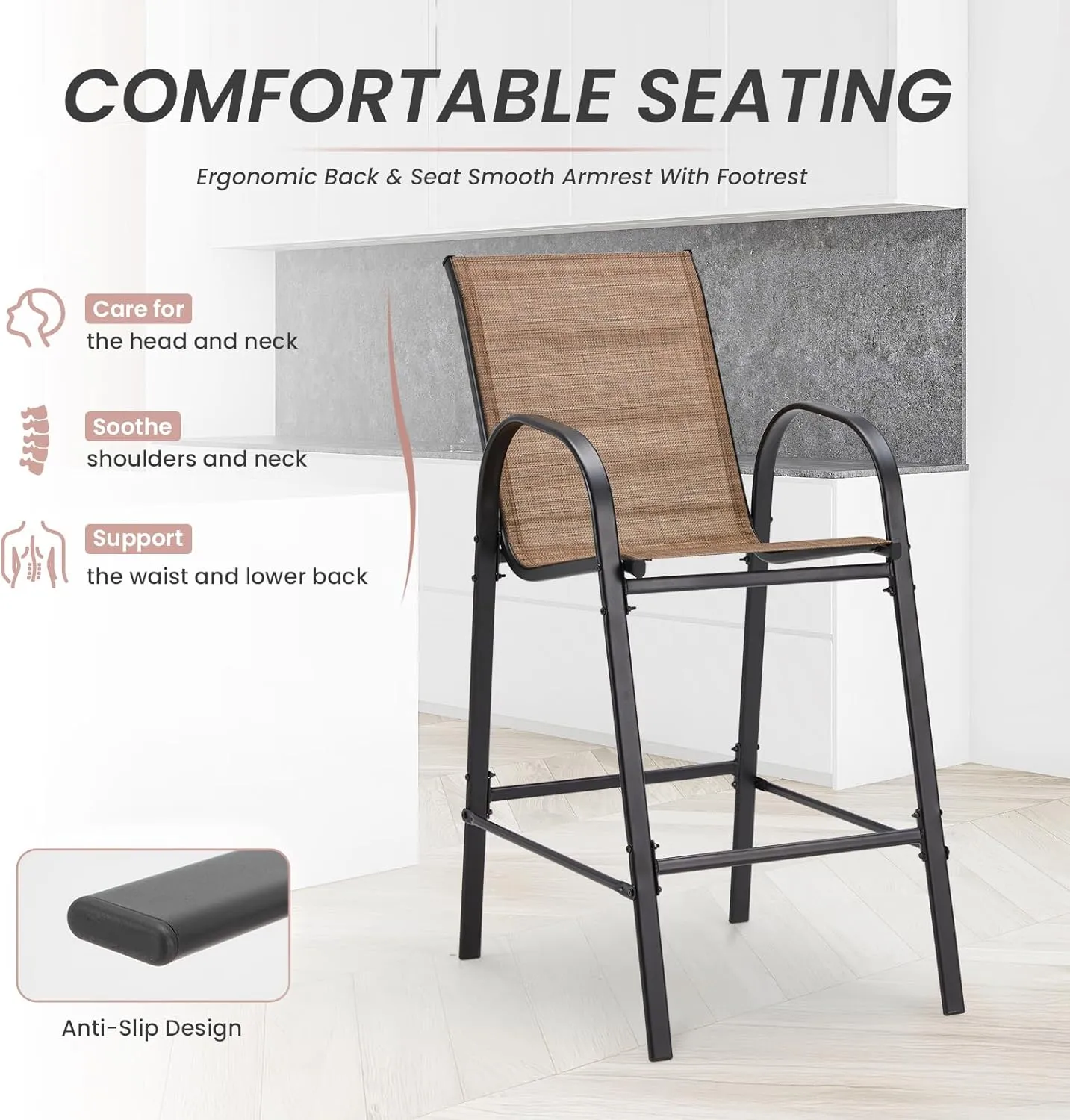 2-Piece Outdoor Bar Stool Set - Stackable High-Back Textilene Chairs & Weatherproof Steel Frame, 330lb Capacity Patio Furniture for Backyard/Balcony/Porch, Quick Assembly & Rust-Resistant