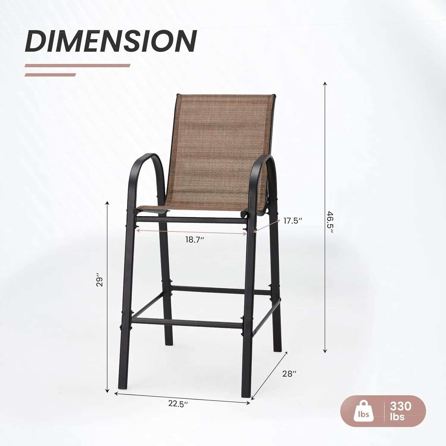 2-Piece Outdoor Bar Stool Set - Stackable High-Back Textilene Chairs & Weatherproof Steel Frame, 330lb Capacity Patio Furniture for Backyard/Balcony/Porch, Quick Assembly & Rust-Resistant