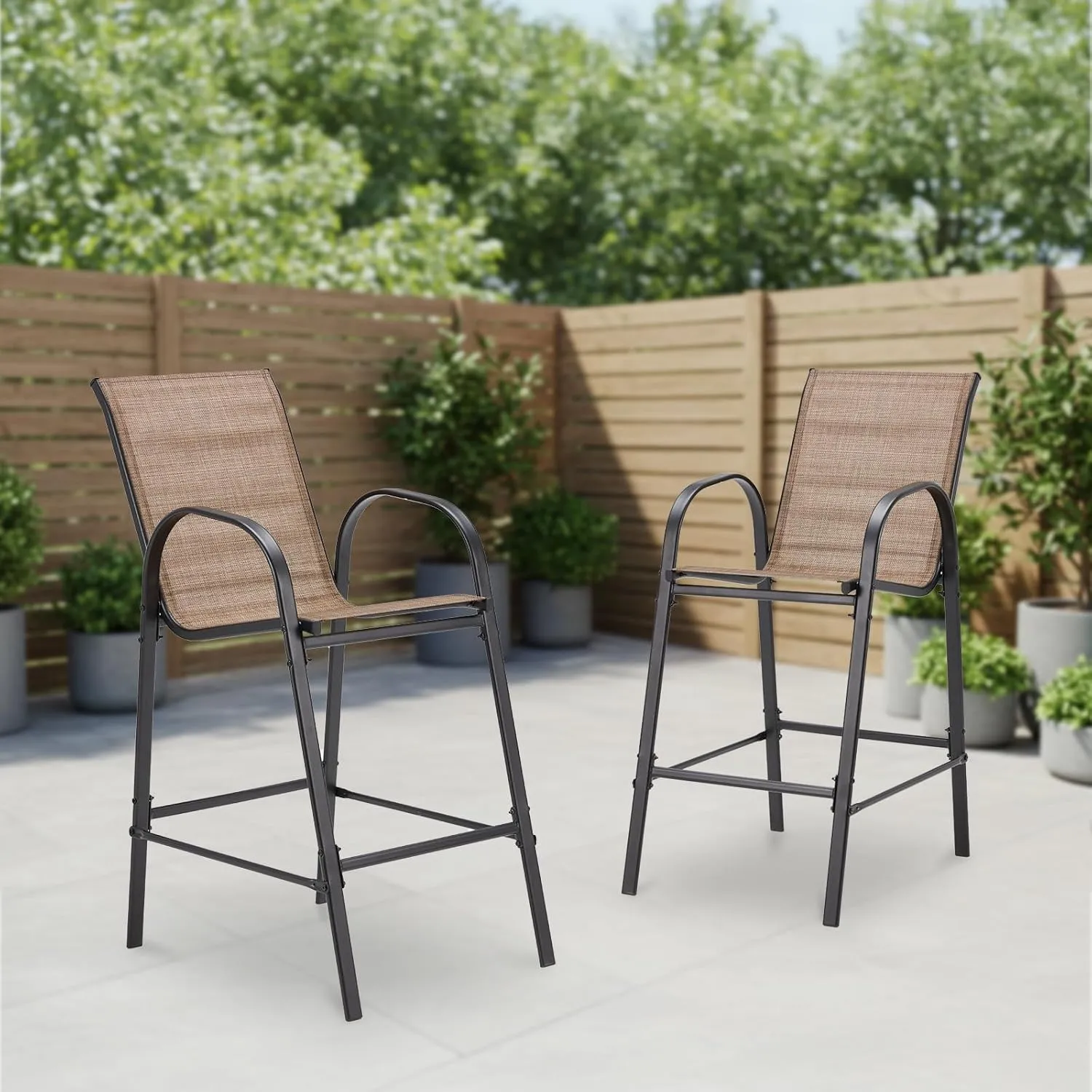 2-Piece Outdoor Bar Stool Set - Stackable High-Back Textilene Chairs & Weatherproof Steel Frame, 330lb Capacity Patio Furniture for Backyard/Balcony/Porch, Quick Assembly & Rust-Resistant