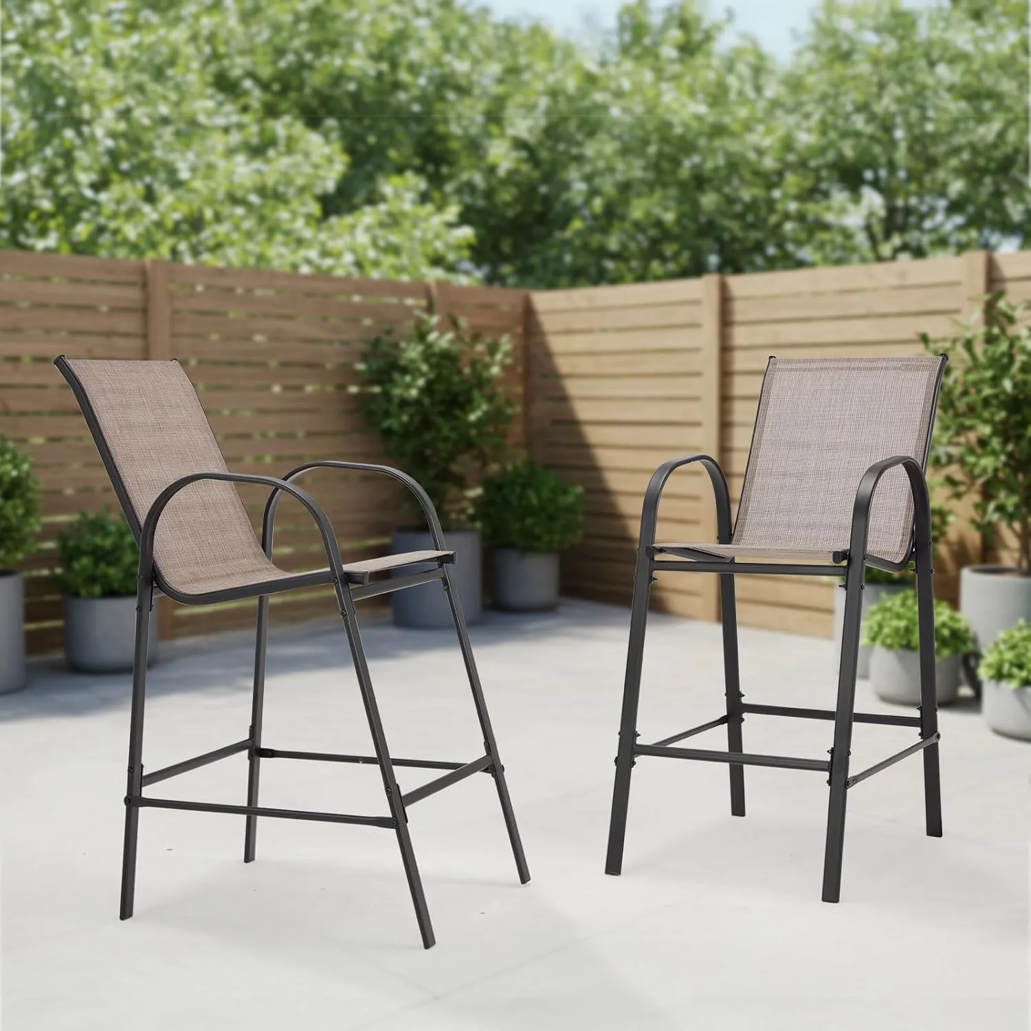 2-Piece Outdoor Bar Stool Set - Stackable High-Back Textilene Chairs & Weatherproof Steel Frame, 330lb Capacity Patio Furniture for Backyard/Balcony/Porch, Quick Assembly & Rust-Resistant