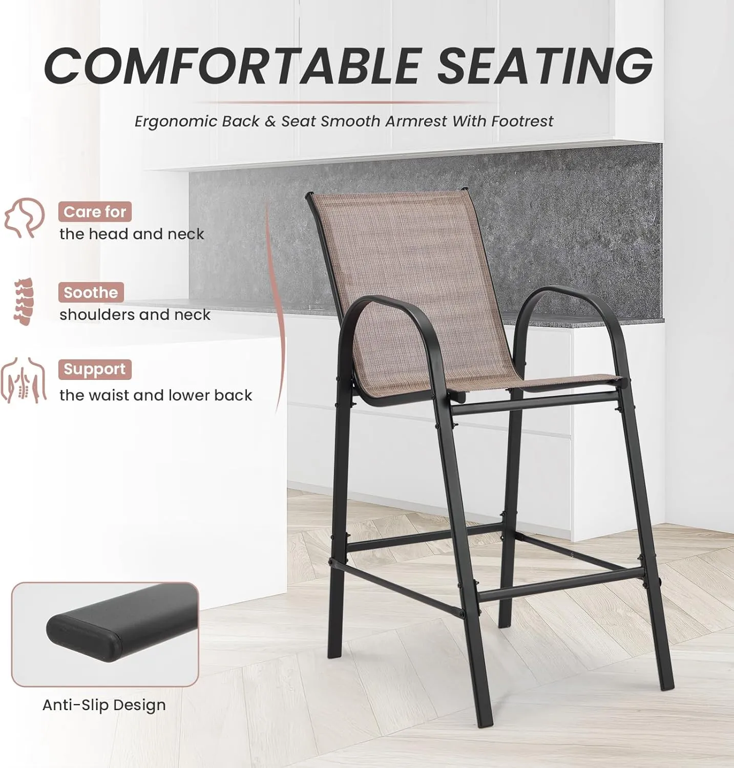 2-Piece Outdoor Bar Stool Set - Stackable High-Back Textilene Chairs & Weatherproof Steel Frame, 330lb Capacity Patio Furniture for Backyard/Balcony/Porch, Quick Assembly & Rust-Resistant