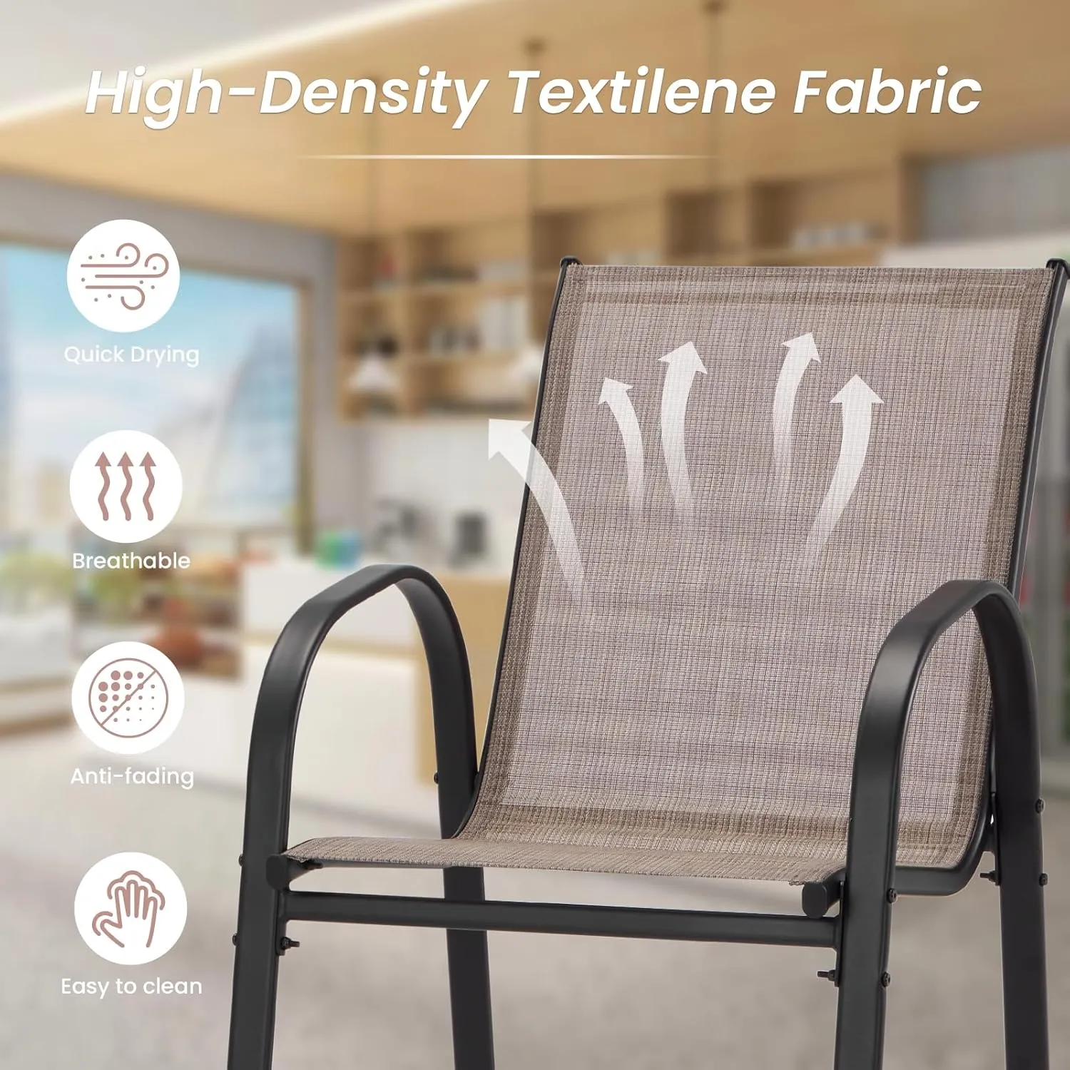 2-Piece Outdoor Bar Stool Set - Stackable High-Back Textilene Chairs & Weatherproof Steel Frame, 330lb Capacity Patio Furniture for Backyard/Balcony/Porch, Quick Assembly & Rust-Resistant