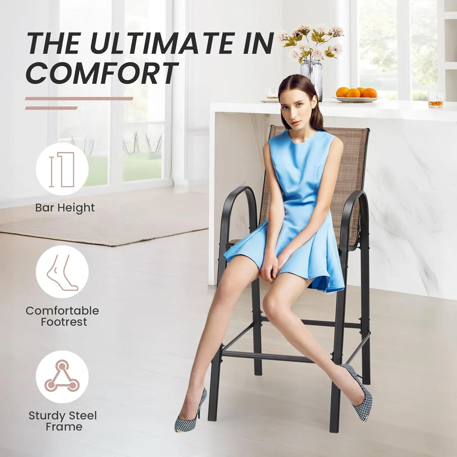 2-Piece Outdoor Bar Stool Set - Stackable High-Back Textilene Chairs & Weatherproof Steel Frame, 330lb Capacity Patio Furniture for Backyard/Balcony/Porch, Quick Assembly & Rust-Resistant