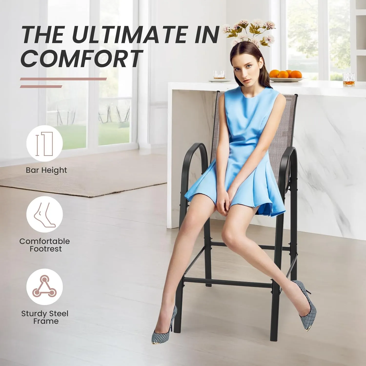 2-Piece Outdoor Bar Stool Set - Stackable High-Back Textilene Chairs & Weatherproof Steel Frame, 330lb Capacity Patio Furniture for Backyard/Balcony/Porch, Quick Assembly & Rust-Resistant