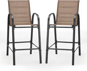 2-Piece Outdoor Bar Stool Set - Stackable High-Back Textilene Chairs & Weatherproof Steel Frame, 330lb Capacity Patio Furniture for Backyard/Balcony/Porch, Quick Assembly & Rust-Resistant