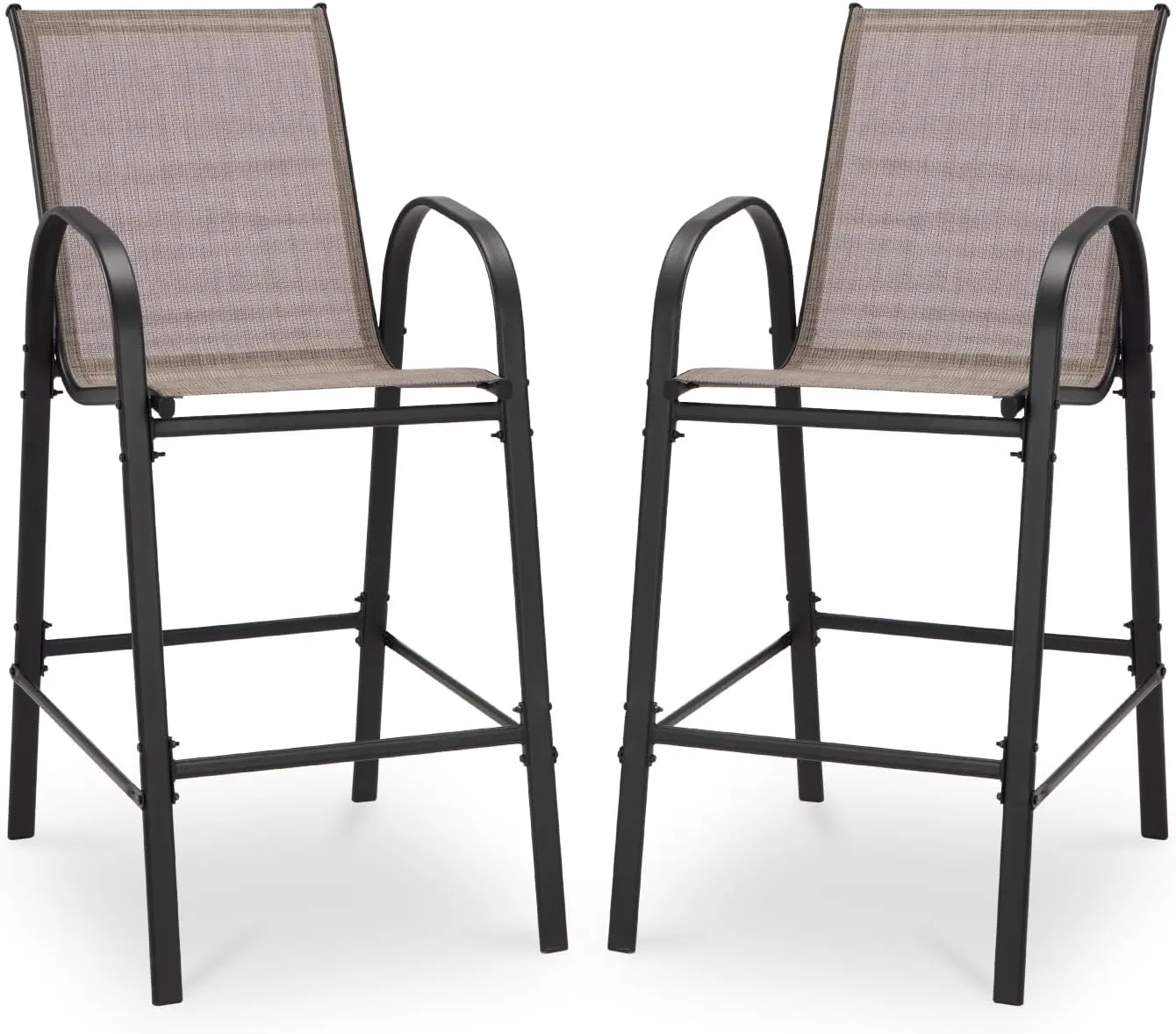 2-Piece Outdoor Bar Stool Set - Stackable High-Back Textilene Chairs & Weatherproof Steel Frame, 330lb Capacity Patio Furniture for Backyard/Balcony/Porch, Quick Assembly & Rust-Resistant