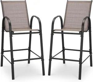 2-Piece Outdoor Bar Stool Set - Stackable High-Back Textilene Chairs & Weatherproof Steel Frame, 330lb Capacity Patio Furniture for Backyard/Balcony/Porch, Quick Assembly & Rust-Resistant
