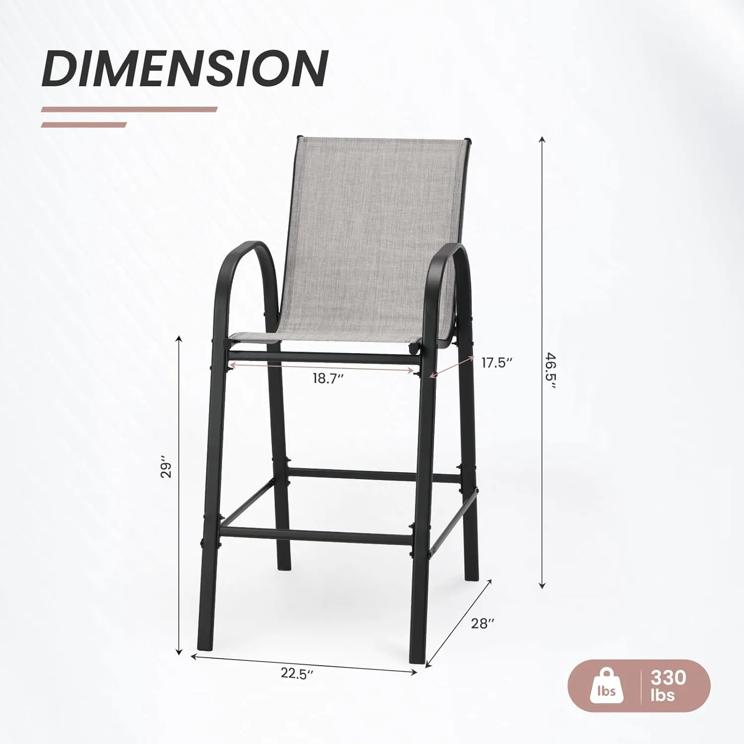 2-Piece Outdoor Bar Stool Set - Stackable High-Back Textilene Chairs & Weatherproof Steel Frame, 330lb Capacity Patio Furniture for Porch/Backyard/Balcony, Quick Assembly & Rust-Resistant
