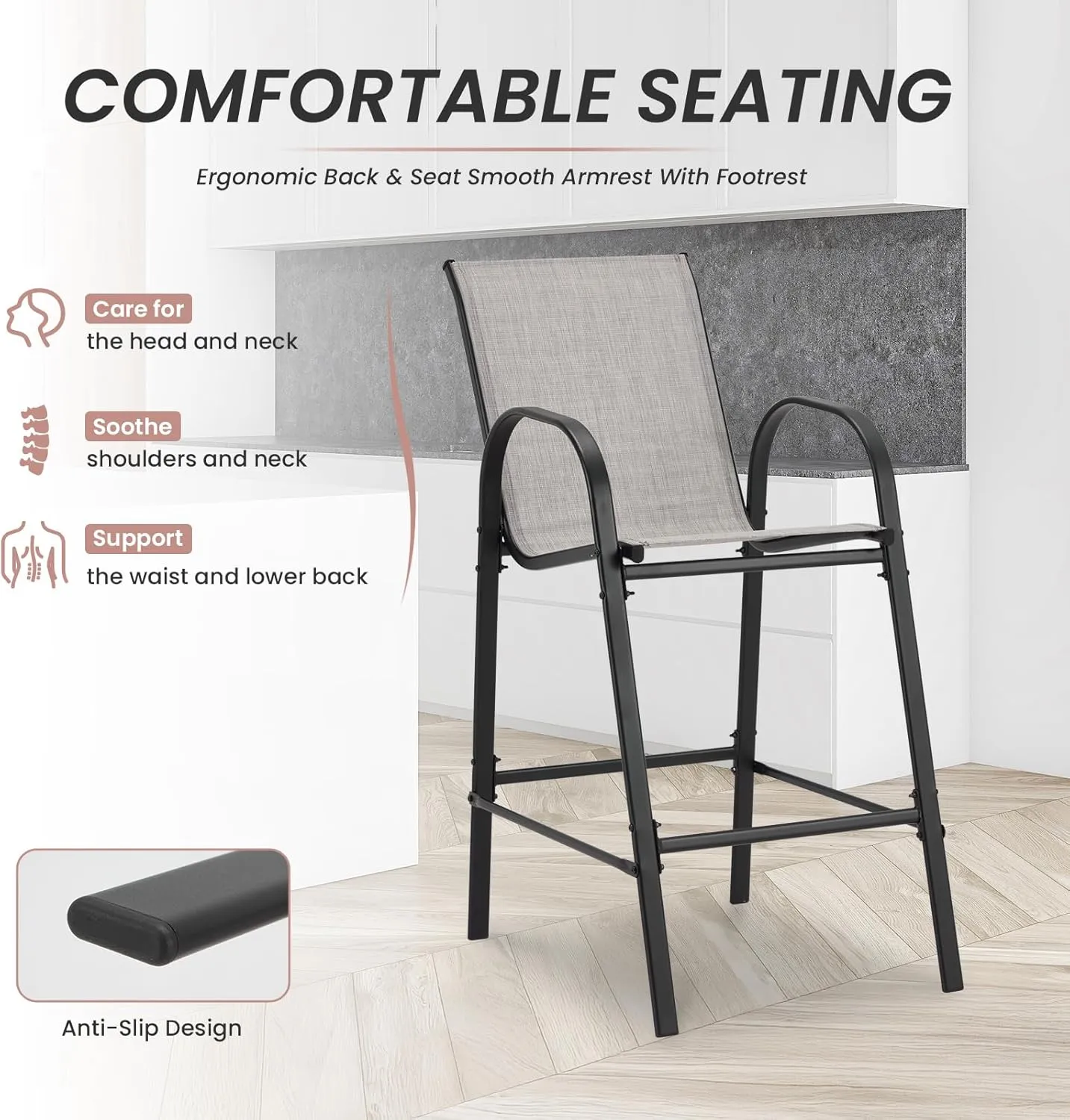 2-Piece Outdoor Bar Stool Set - Stackable High-Back Textilene Chairs & Weatherproof Steel Frame, 330lb Capacity Patio Furniture for Porch/Backyard/Balcony, Quick Assembly & Rust-Resistant