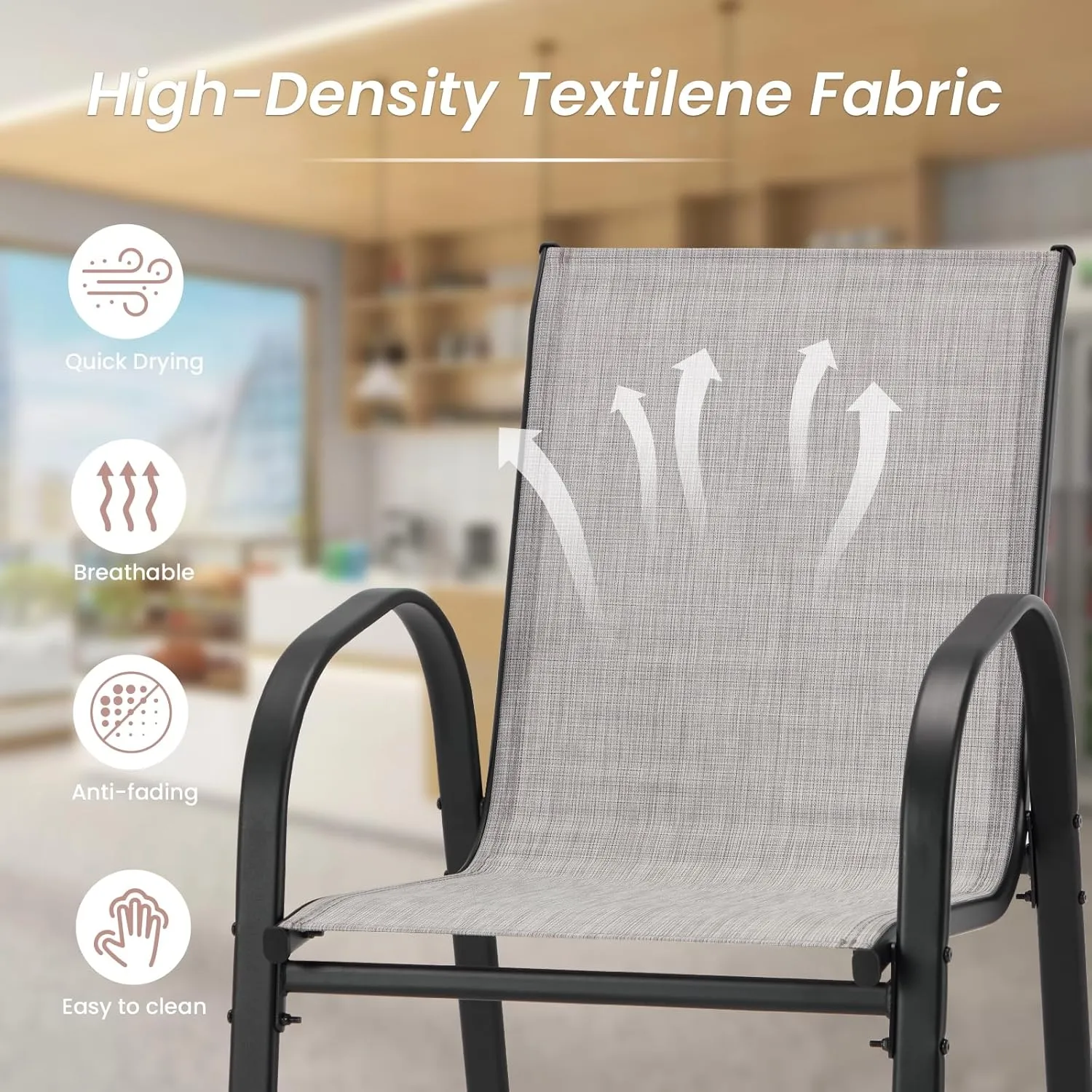2-Piece Outdoor Bar Stool Set - Stackable High-Back Textilene Chairs & Weatherproof Steel Frame, 330lb Capacity Patio Furniture for Porch/Backyard/Balcony, Quick Assembly & Rust-Resistant